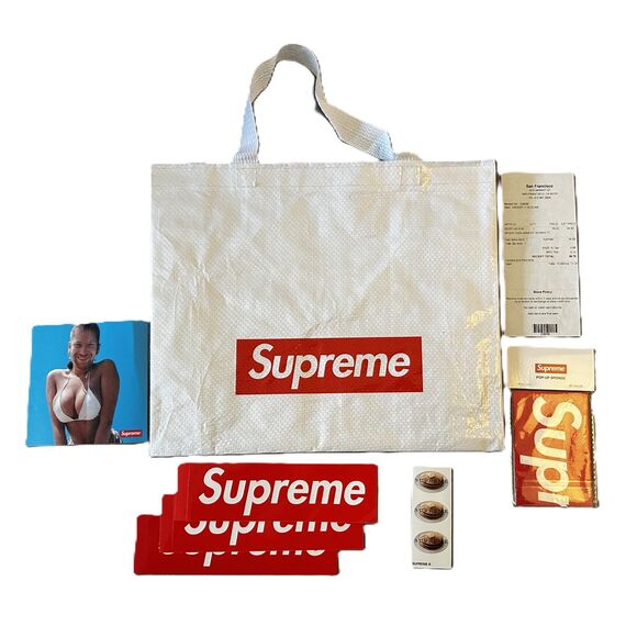 SUPREME Woven Shopping Bag w/ Receipt, stickers and sponge pack